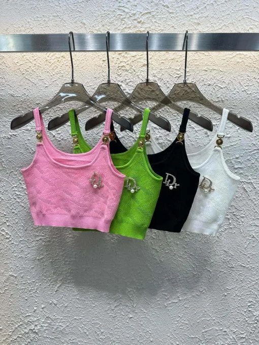 Hochwertige Dior Hosenträger Pink Strick Luxus