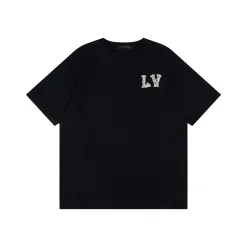 Hochwertiger Louis Vuitton Kurzarm-Baumwoll-Strass-Stil