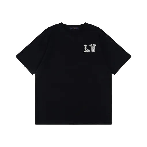 Hochwertiger Louis Vuitton Kurzarm-Baumwoll-Strass-Stil