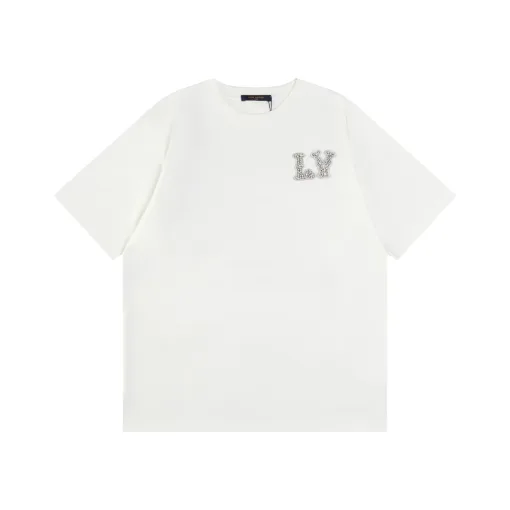 Luxus Louis Vuitton Kurzarm Baumwolle Strass Luxus