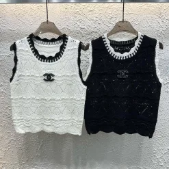 Premium Chanel Weste Weiß Strick Bestickte Kollektion