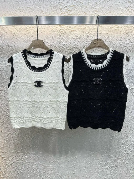 Premium Chanel Weste Weiß Strick Bestickte Kollektion