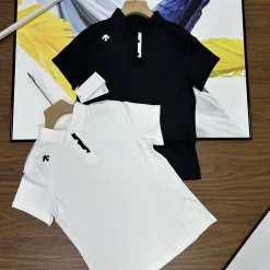 Premium Qualität Descente Kurzarm Schwarz Baumwolle Sportlicher Stil