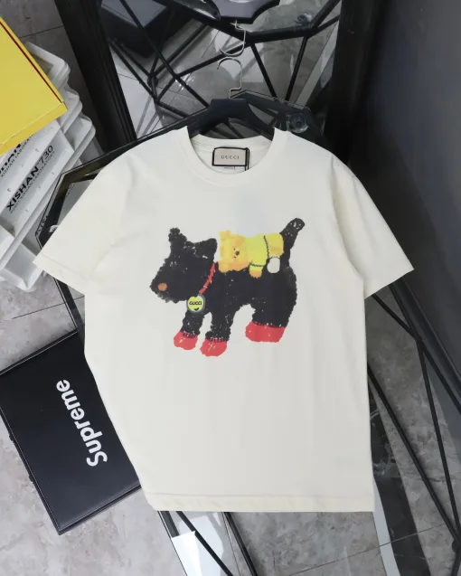 Hochwertige Gucci Kurzarm-Kollektion in Beige mit Print