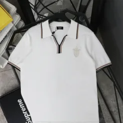 Premium Fendi Kurzarm-T-Shirts Weiß Strick Logo Kollektion