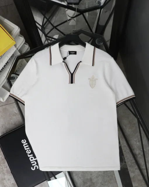 Premium Fendi Kurzarm-T-Shirts Weiß Strick Logo Kollektion