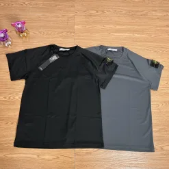 Premium Stone Island Kurzarm Schwarz Baumwolle Klassischer Stil