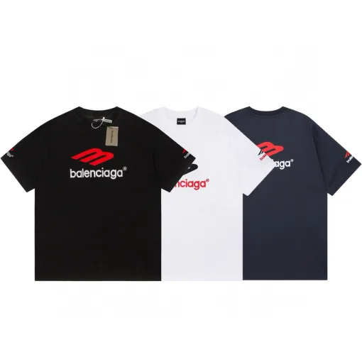 Hochwertige Balenciaga Kurzarm Weiß Baumwolle Logo Luxus