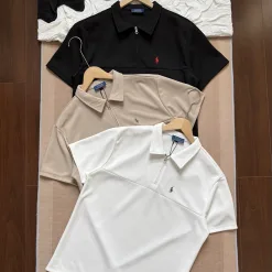 Luxus Ralph Lauren Kurzarm-T-Shirts Schwarz Bestickter Stil