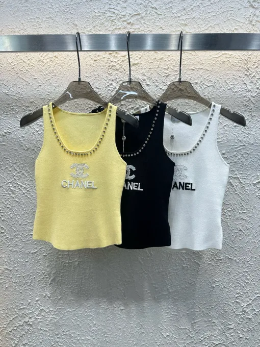 Meistverkaufte Chanel Weste Gelb Strick Bestickt Stil