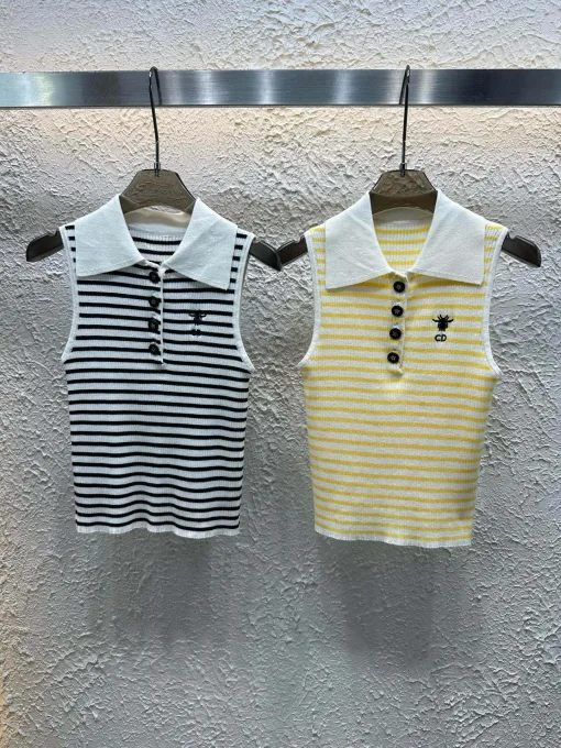 Premium Dior Weste im gelben Strickstil mit Stickerei