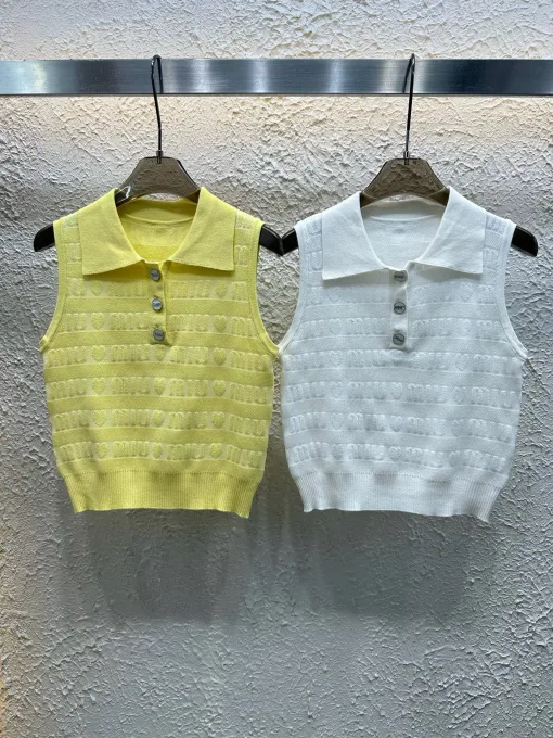 Hochwertige Miu Miu Weste Gelbe Strick-Jacquard-Kollektion