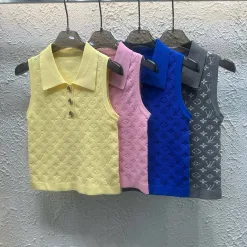 Hochwertige Louis Vuitton Weste Gold Strick Jacquard Luxus