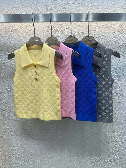 Hochwertige Louis Vuitton Weste Gold Strick Jacquard Luxus