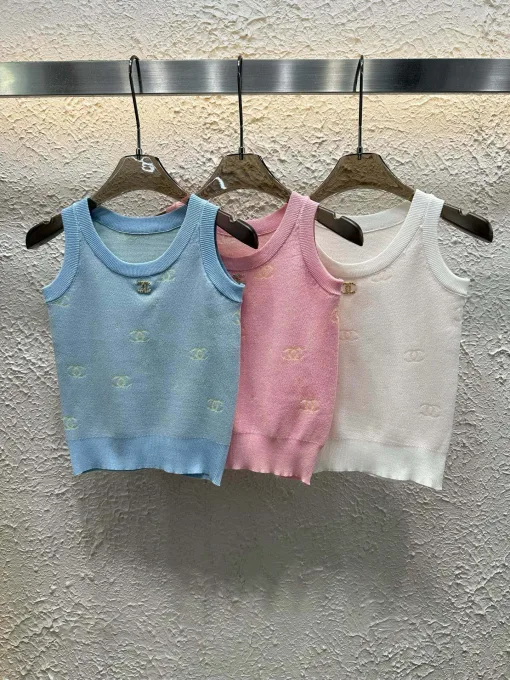 Hochwertige Chanel-Weste im blauen Jacquard-Strickstil