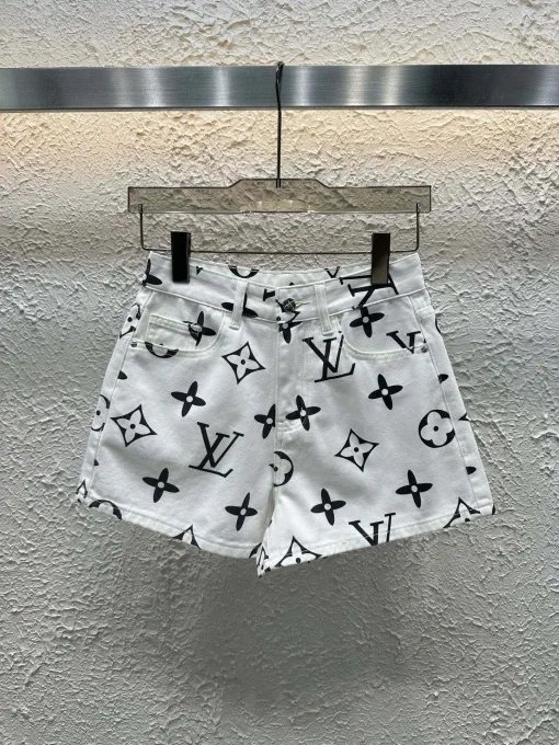 Premium Louis Vuitton Shorts im weißen Denim-Print-Stil