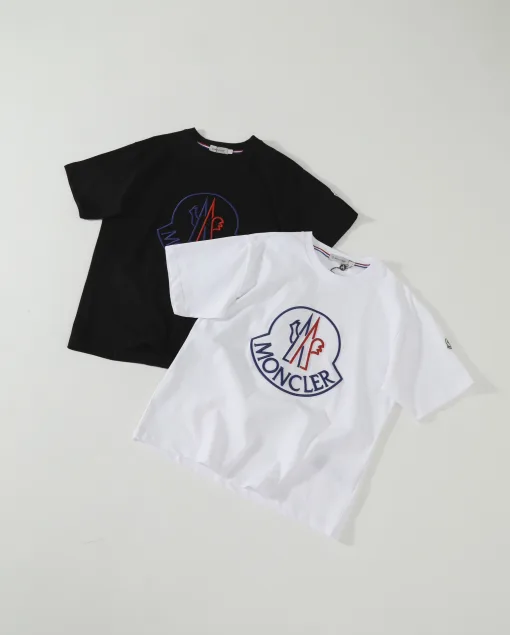 Hochwertiger Moncler Kurzarm Schwarz Baumwolle Bestickt Luxus
