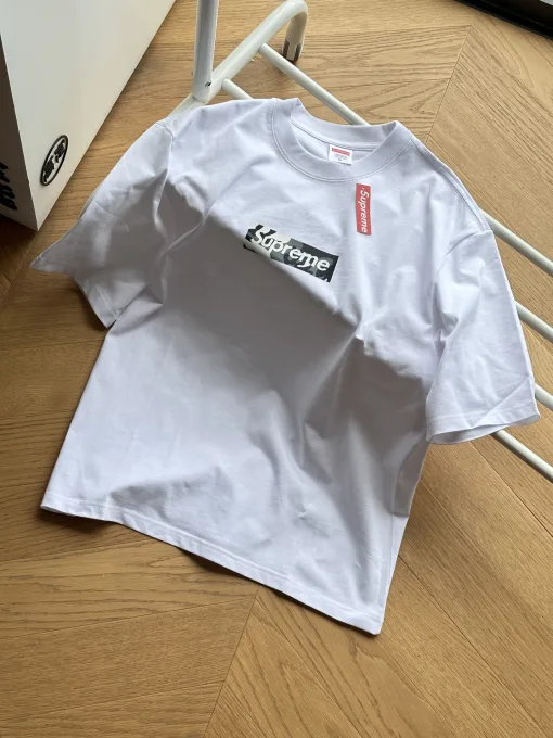 Hochwertiges Supreme Kurzarm-Logo aus weißer Baumwolle, Luxus