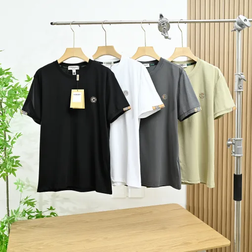 Luxus Burberry Kurzarm Schwarz Baumwolle Atmungsaktiv Stil