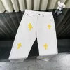 Premium Chrome Hearts Jeans Weißes Leder Washed Style