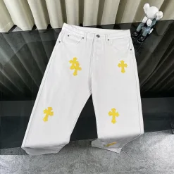 Premium Chrome Hearts Jeans Weißes Leder Washed Style