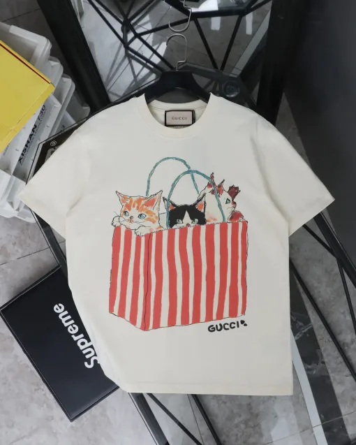 Premium Gucci Kurzarm Beige Print Luxus