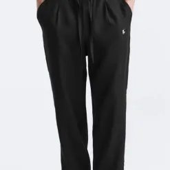 Premium Ralph Lauren Hose Schwarze Leinen-Kollektion mit Stickerei