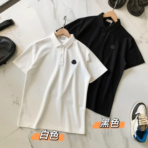 Premium Qualität Moncler Kurzarm Schwarz Leder Logo Luxus