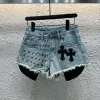 Luxus Chrome Hearts Shorts Blaues Leder Gewaschen Luxus