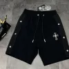 Premium Qualität Chrome Hearts Shorts Silber Leder Bestickt Luxus