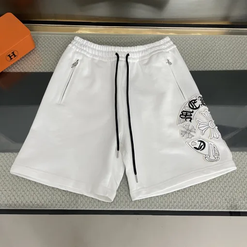Luxus Chrome Hearts Shorts aus weißer Baumwolle mit Stickerei