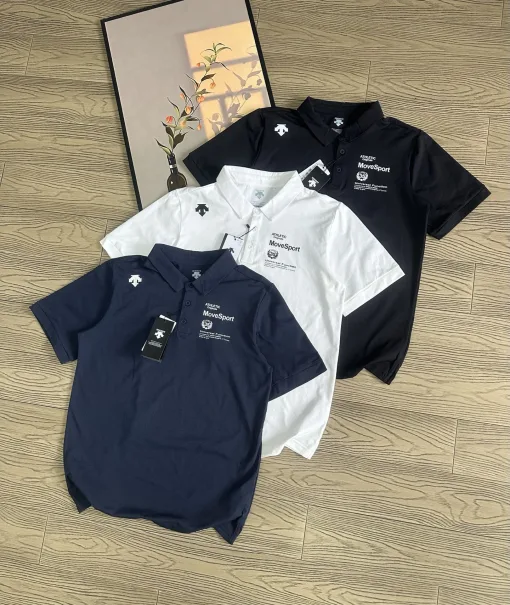 Premium Descente Kurzarm-T-Shirts Navy Seide Casual Luxury