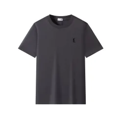 Premium Saint Laurent Kurzarm Grau Strick Bestickte Kollektion