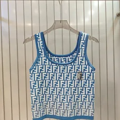 Hochwertige Fendi Weste Blau Strick Monogramm Luxus