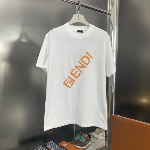 Luxus Fendi Kurzarm Weiß Baumwolle Print Luxus