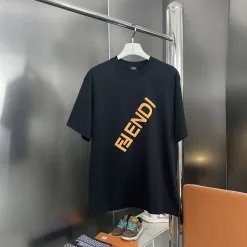 Luxus Fendi Kurzarm Schwarz Baumwolle Print Luxus