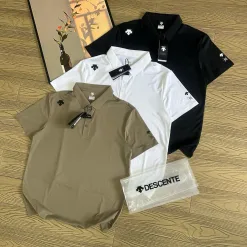 Luxuriöses, kurzärmeliges, atmungsaktives Descente-Shirt aus schwarzer Seide