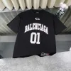 Luxus Balenciaga Kurzarm Schwarz Baumwolle Retro Stil