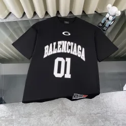 Luxus Balenciaga Kurzarm Schwarz Baumwolle Retro Stil
