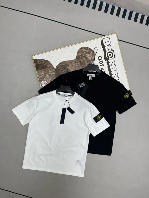 Bestseller Stone Island Kurzarm Schwarz Stickerei Luxus