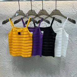 Premium Chanel Hosenträger Gelb Strick Gestreift Luxus