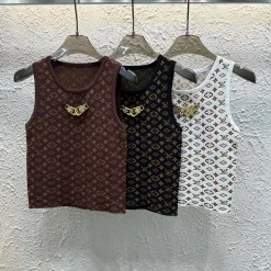 Premium Louis Vuitton Weste im braunen Jacquard-Strickstil