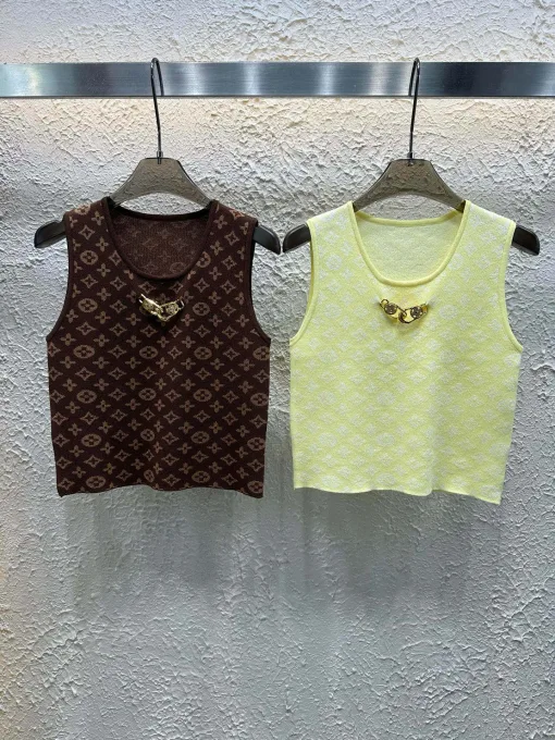 Luxus Louis Vuitton Weste Braun Strick Jacquard Luxus