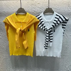 Hochwertige Ralph Lauren Weste Gelbe Strick-Stickerei-Kollektion