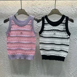 Bestseller Chanel Weste Weiß Strick Gestreift Kollektion