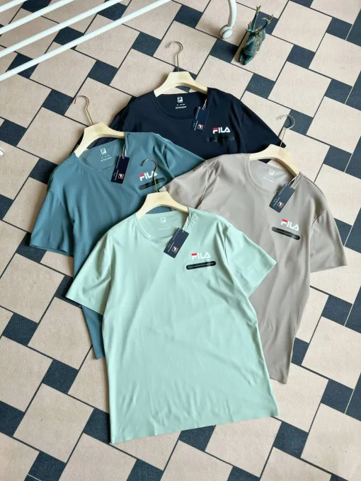 Premium Fila Kurzarm Schwarz Seide Atmungsaktiv Stil