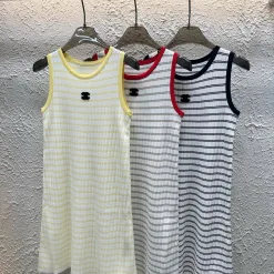 Chanel Weste in Premiumqualität, gelber Strick, gestreift, Luxus