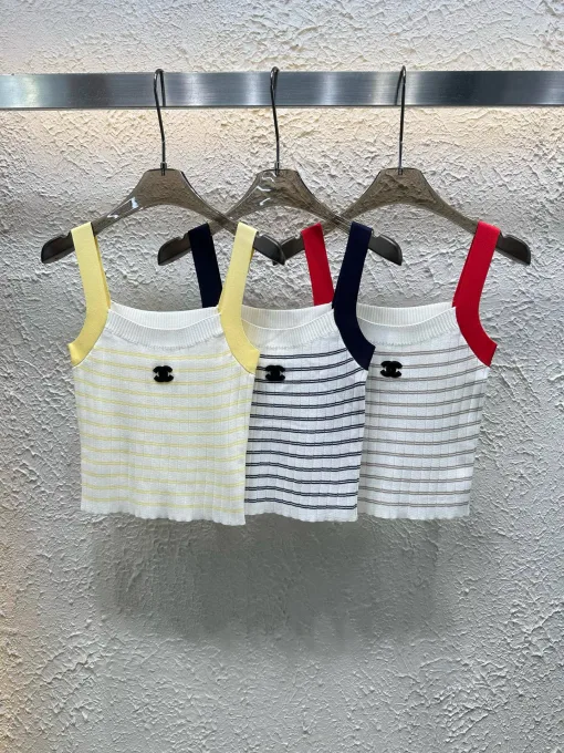 Hochwertige Hosenträger aus der Chanel-Kollektion mit gelben Strickstreifen