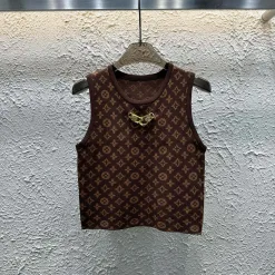 Premium Louis Vuitton Weste im braunen Jacquard-Strickstil