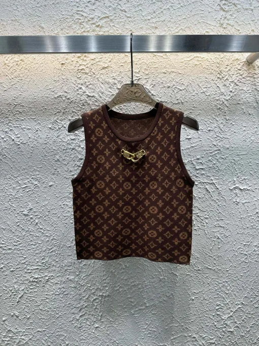 Premium Louis Vuitton Weste im braunen Jacquard-Strickstil